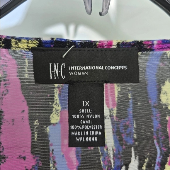 Inc International Sheer Blouse 1X Plus Womens Rainbow Ruffles 3/4 Sleeve Y2K - Picture 7 of 12